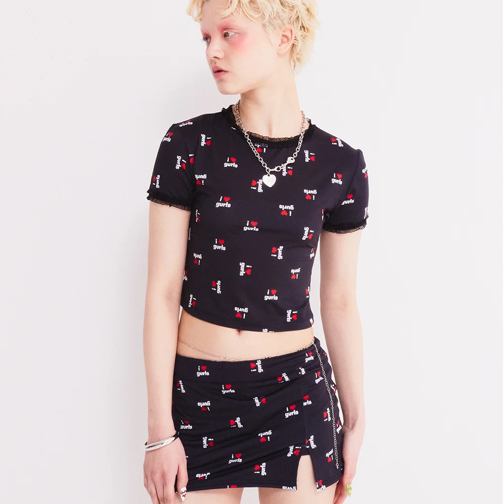 LOVE GURLS GRAPHIC SHORT SKIRT-PANTS BLACK