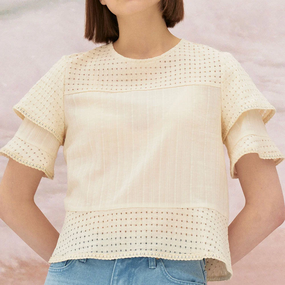 5S Sleeve-ruffle trimmed Blouse - Ivory