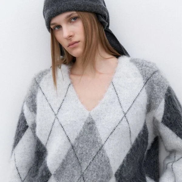 (T-7149)MILA ALPACA ARGYLE KNIT
