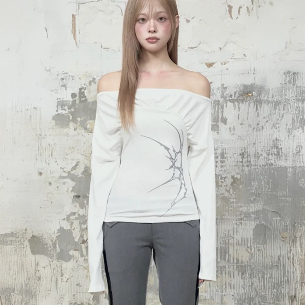 Glam Drape Shirring Long Sleeve (White)