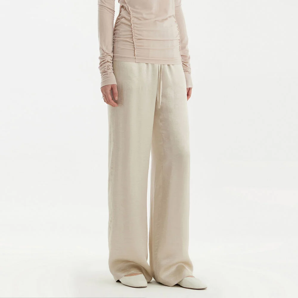 Fluid Straight-Leg Pants - Light Beige