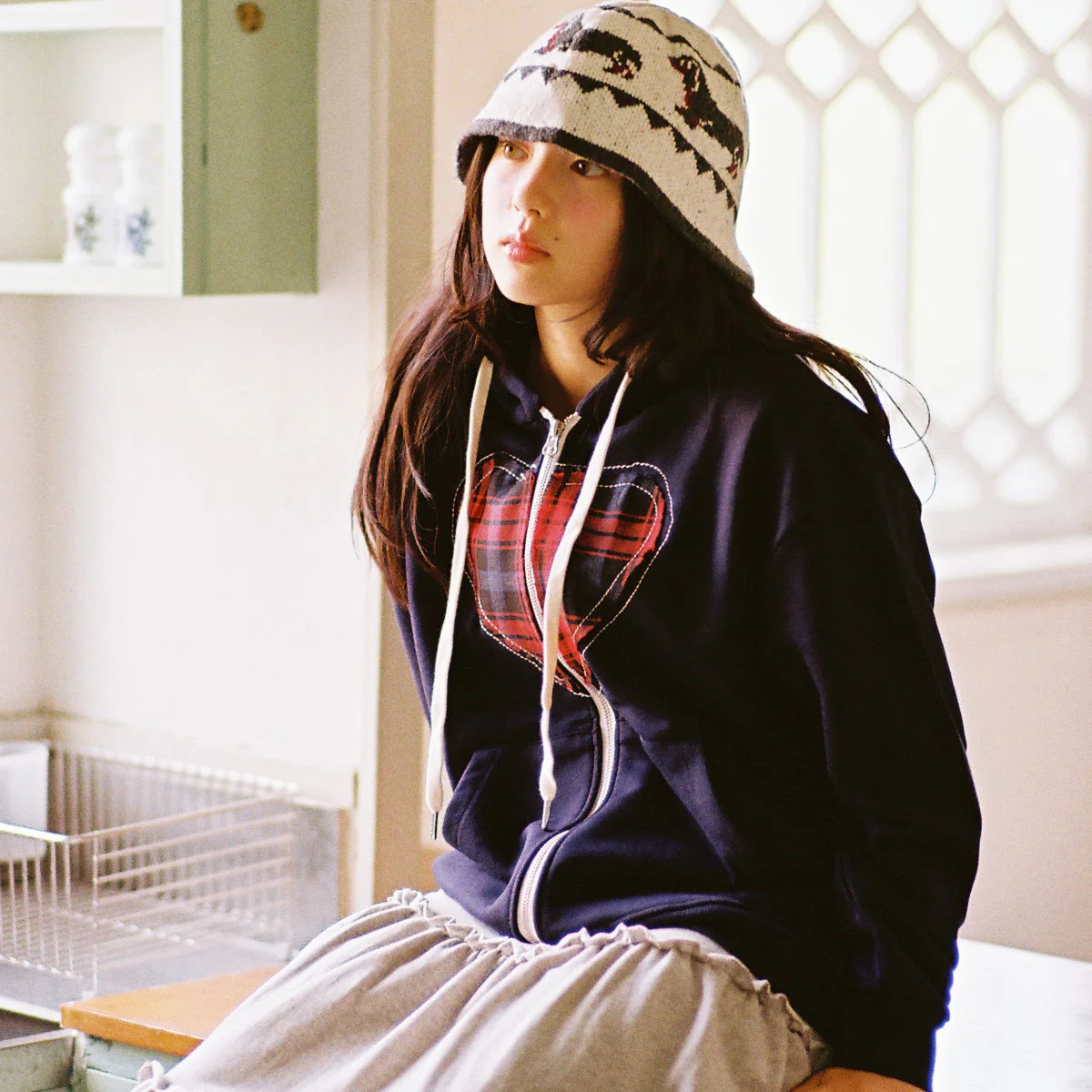 heart patch HD ZIP-UP(NAVY)