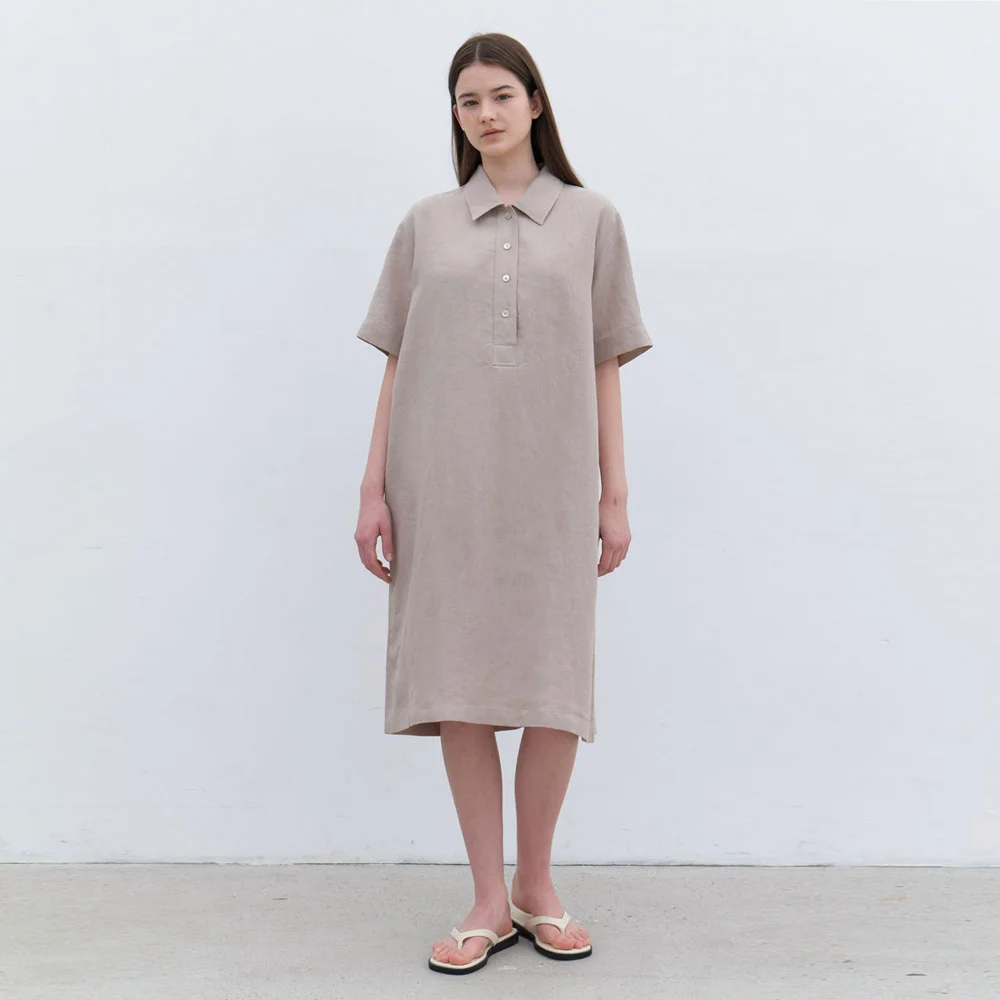 linen midi dress- light beige