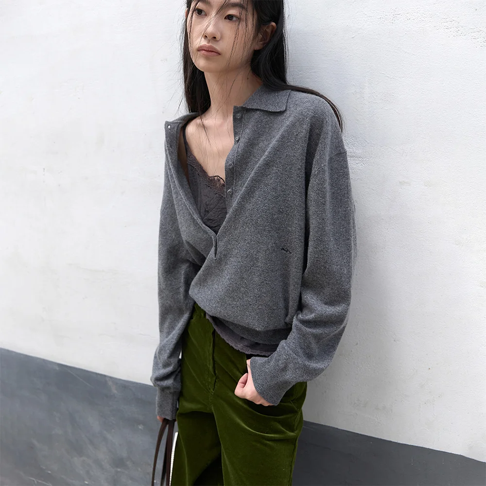 (T-7324)AN WOOL LOOSE FIT BUTTON COLLAR KNIT SET UP