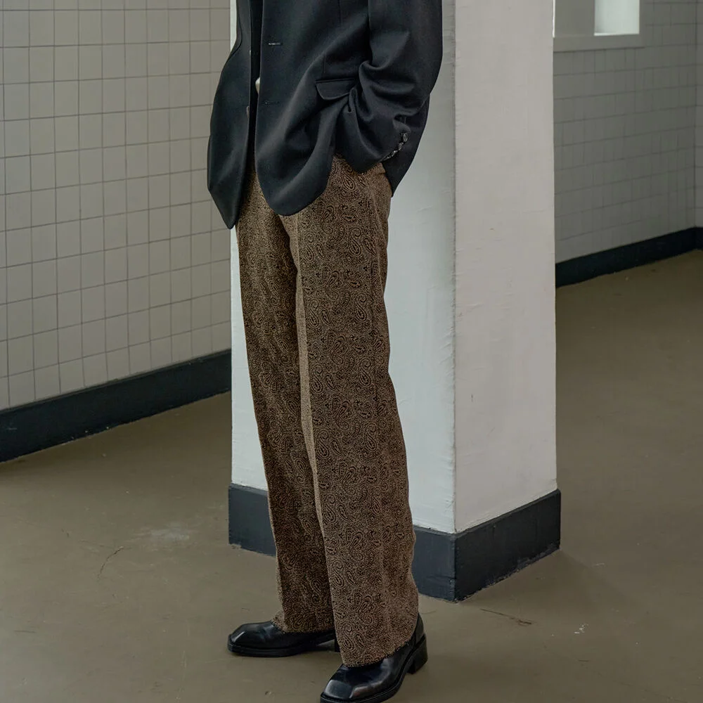 EXCLUSIVE PAISLEY JACQUARD WIDE SLACKS BROWN