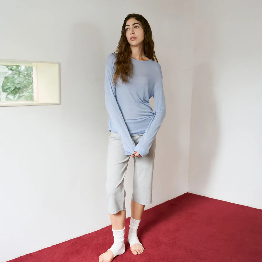 Rib Knit Capri Pants (Melange Grey)