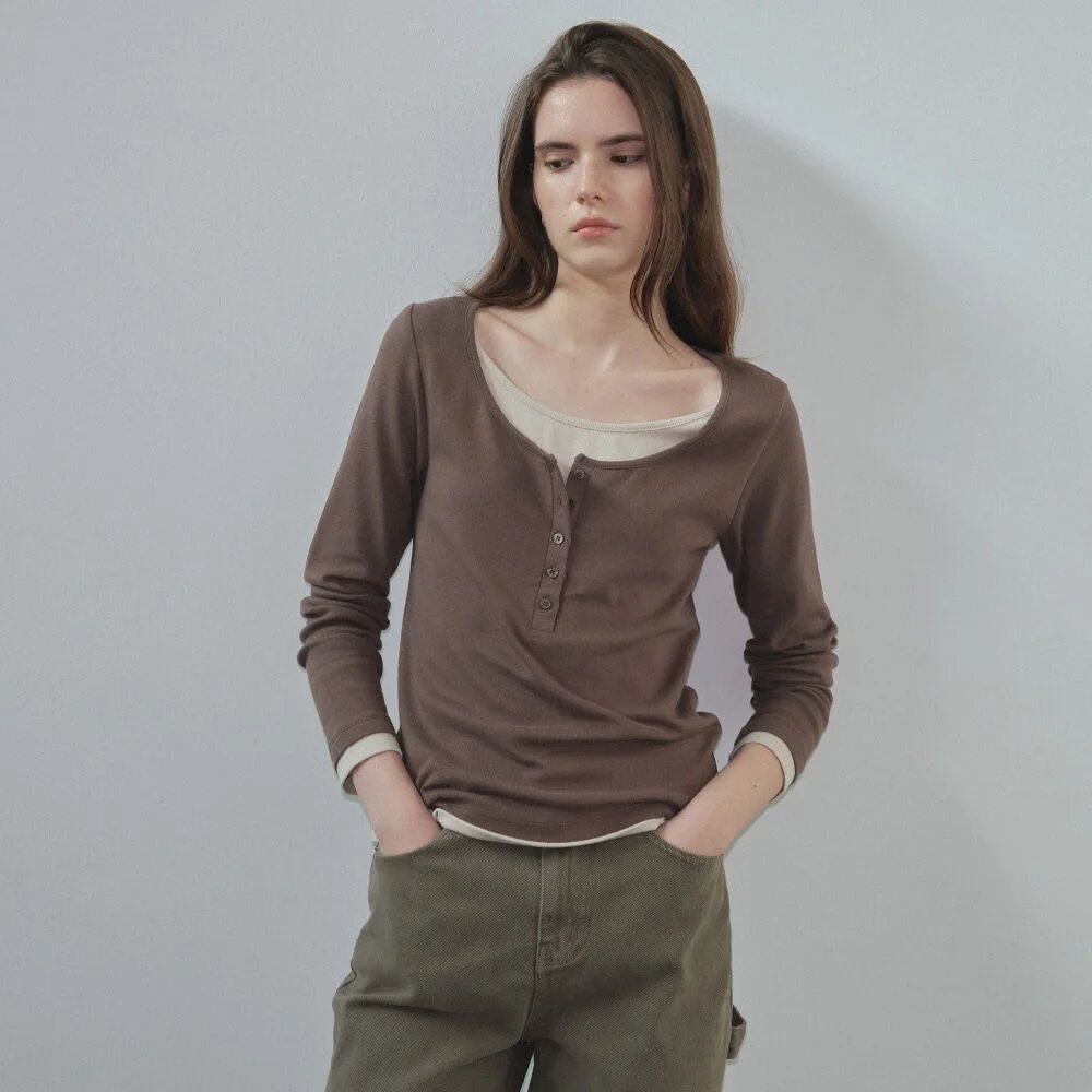 HENRY LAYERED MODAL TEE _Brown