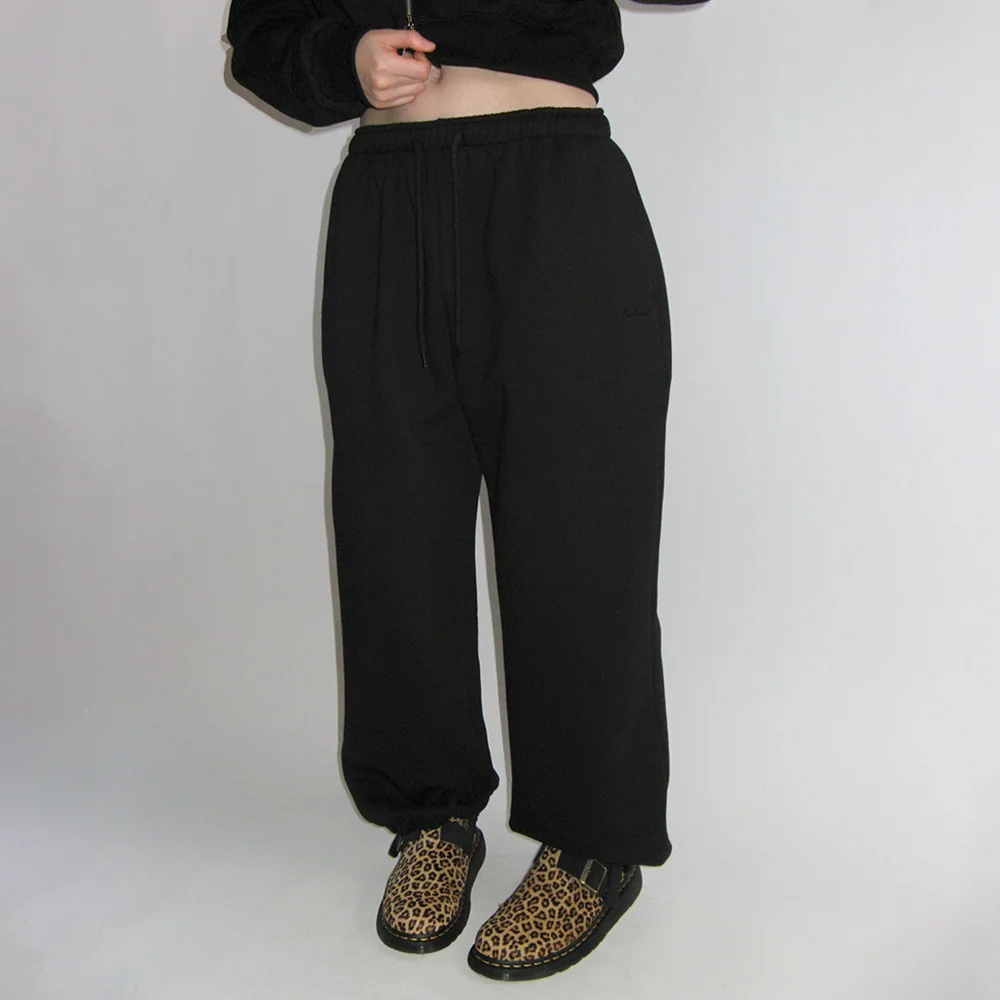 EMBROIDERED BRUSHED JOGGER SWEATPANTS_BLACK
