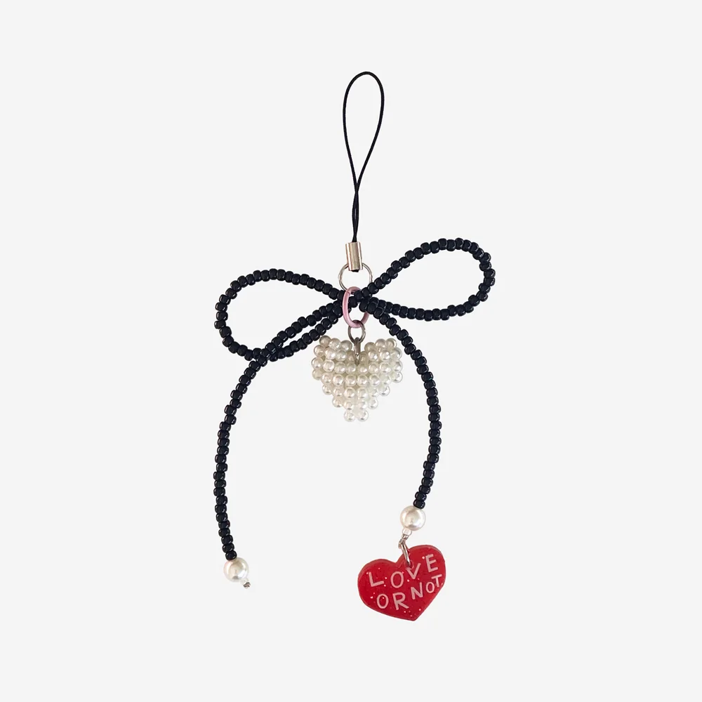 Pearl Love-Black Ribbon Beads Strap/Keyring&Tok