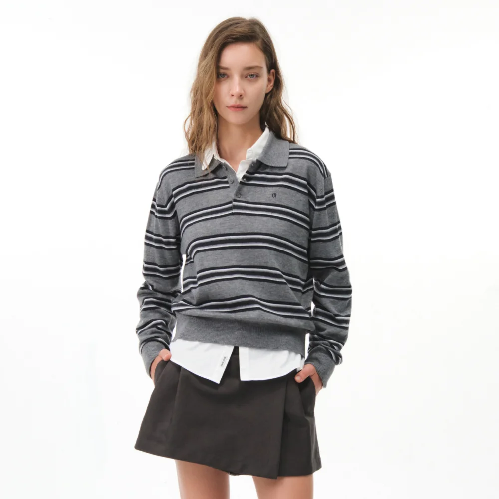 26FW TESSA STRIPE COLLAR KNIT (MELANGE GRAY)