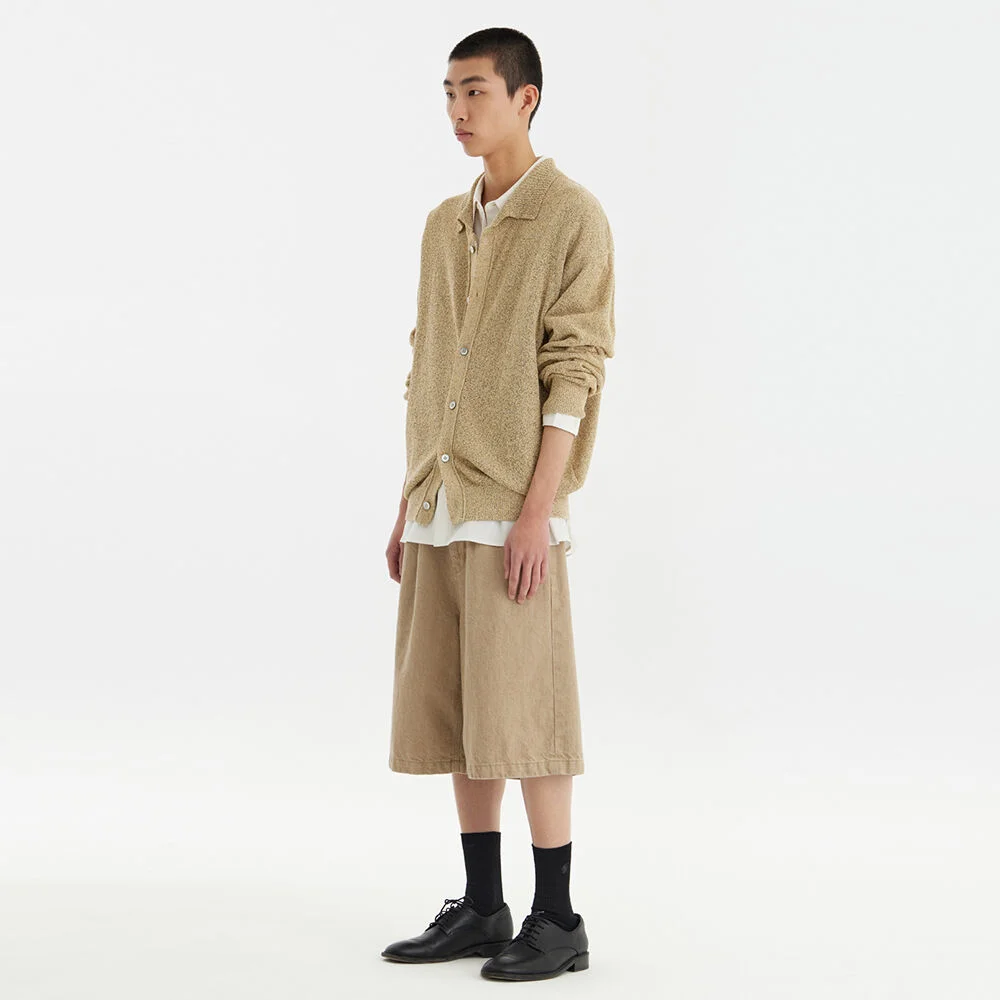 Knit Collar Cardigan - Sand Brown