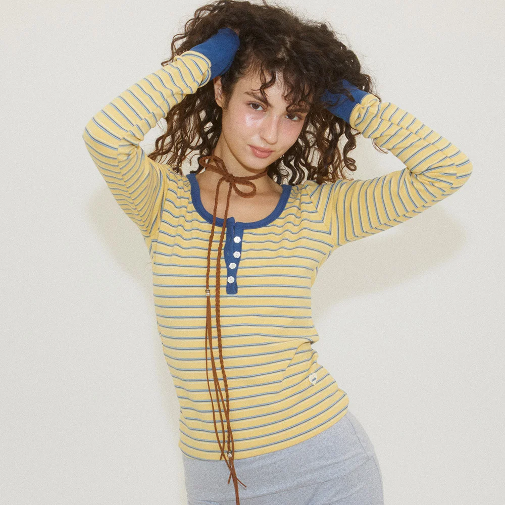 STRIPE BUTTON T-SHIRT YELLOW