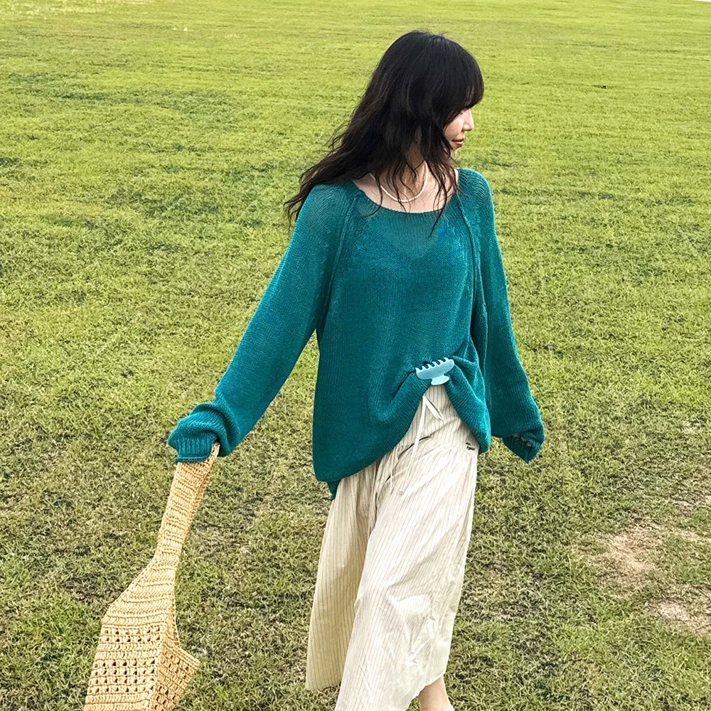 夏季 船領 針織衫 (藍色 綠色)