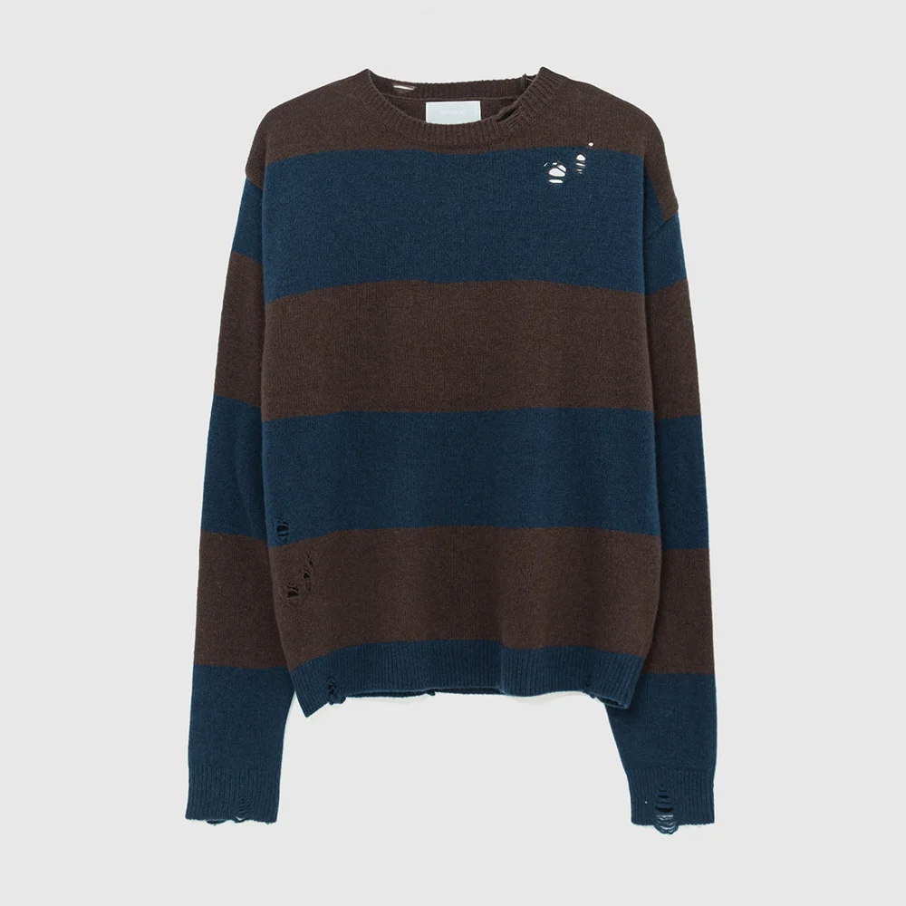 Distressed Stripe Sweater (Brown x Navy)