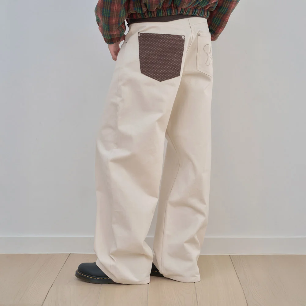 ke607-Dot Pocket Cotton Pants Cream