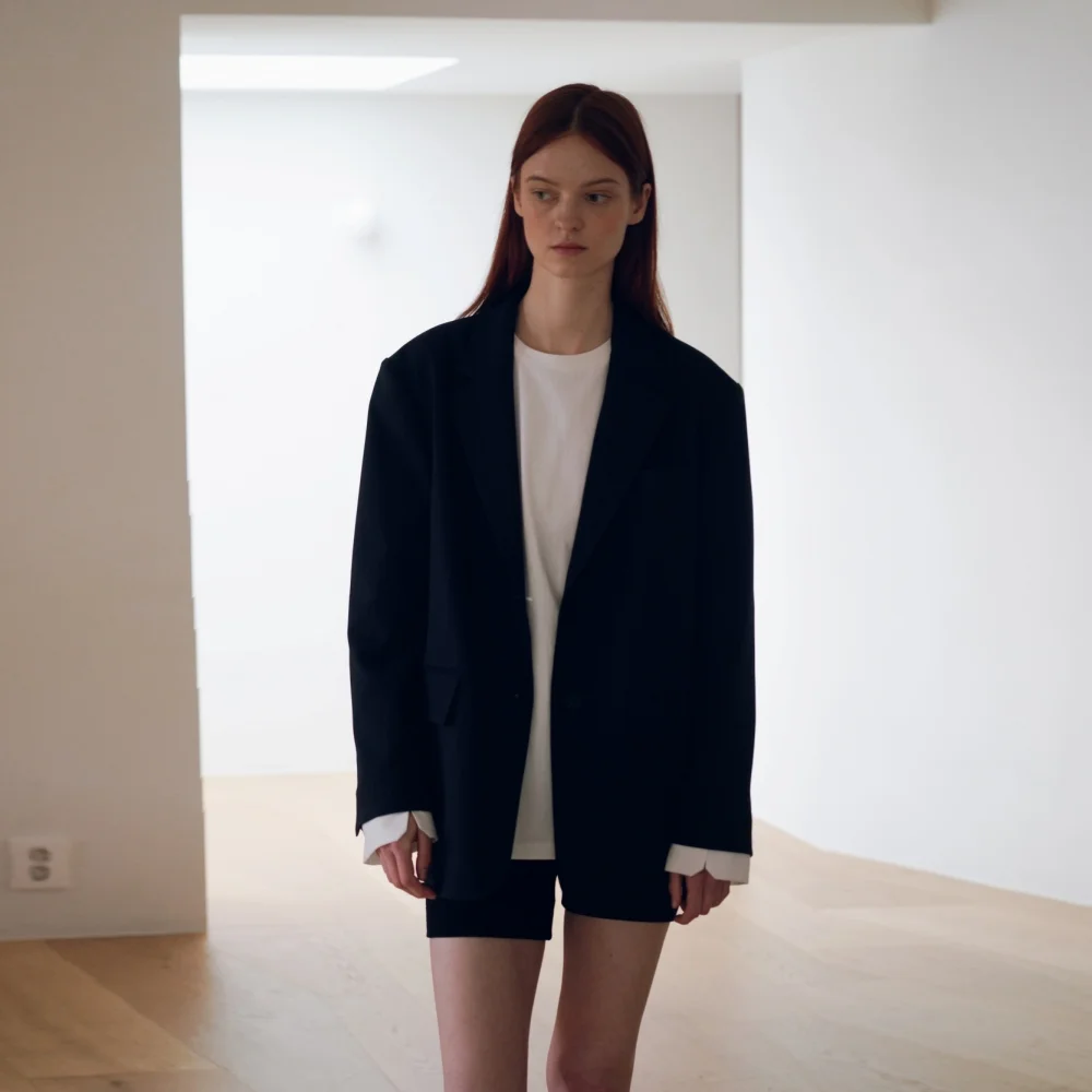 OVERSIZED STRIPE WOOL JACKET NAVY