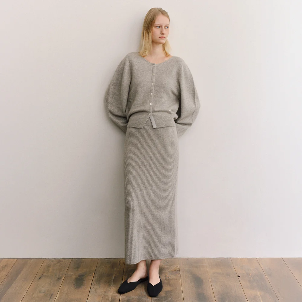 WHOLE GARMENT RACCOON SKIRT_WARM GREY