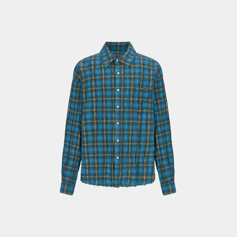 JAPANESE YARN DYED WASHER CHECK SHIRT - BLUE