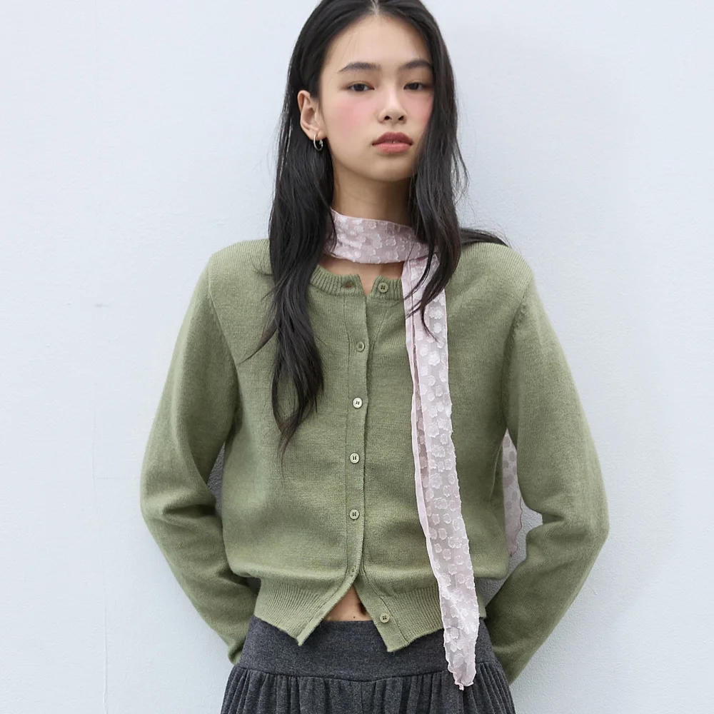 Essential Wool Knit Cardigan Olive khaki