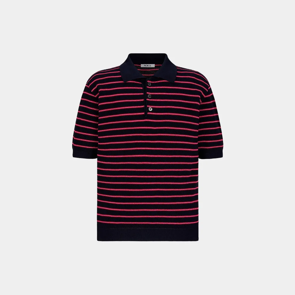 TWIST STRIPED KNIT POLO SHIRT - RED