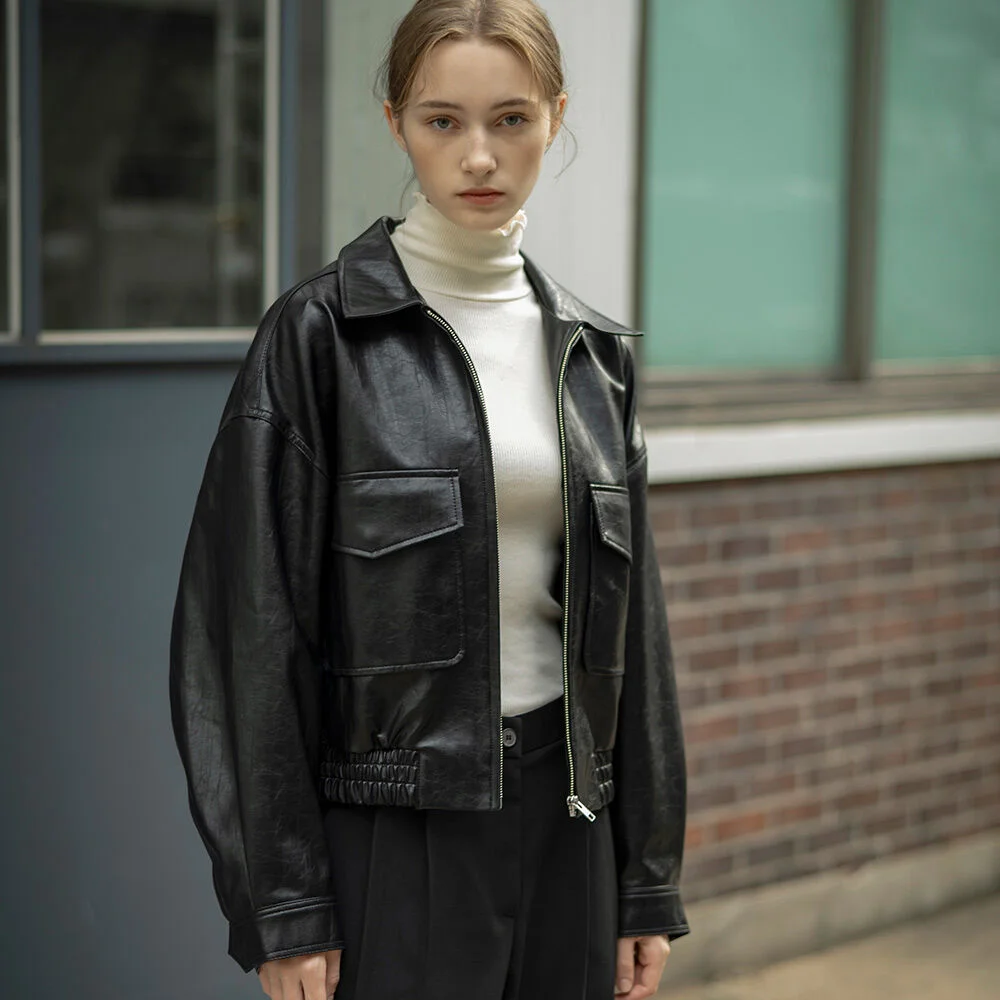 SIOT4045 fake leather bomber jacket_black