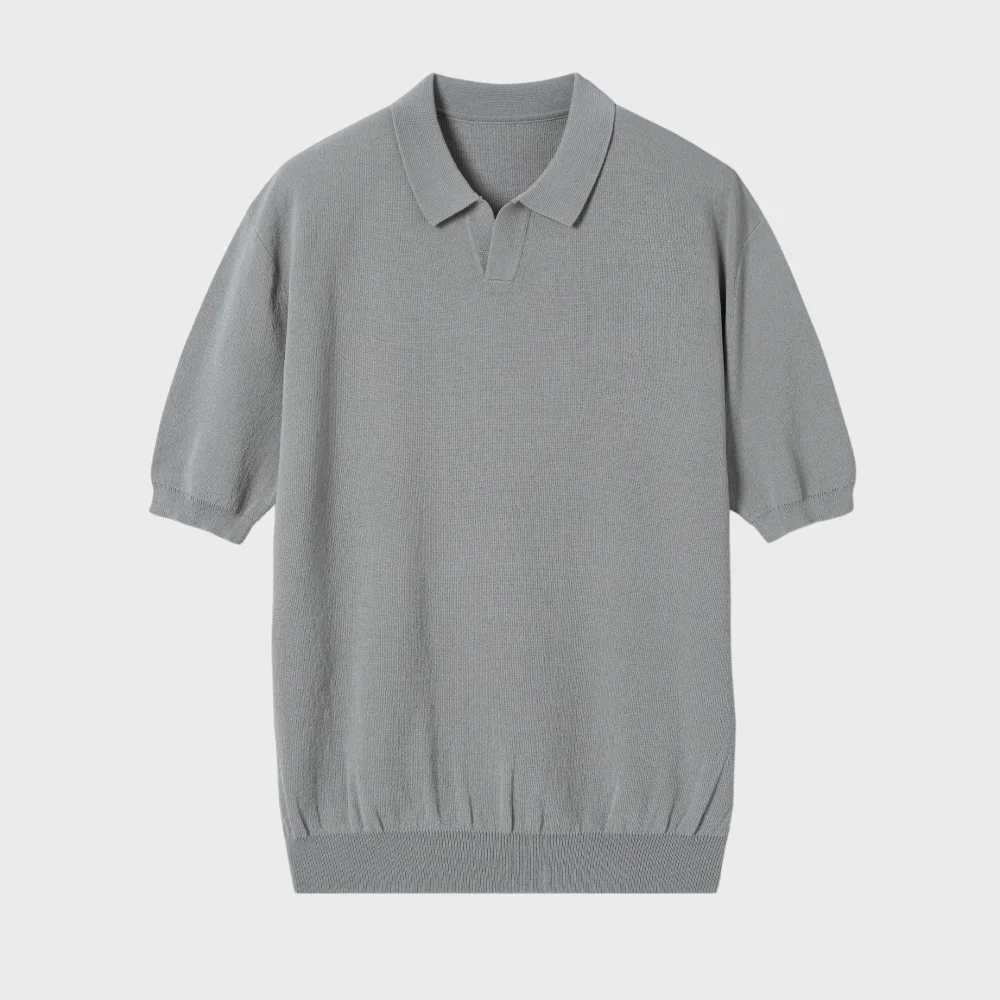 涼感 半 衣袖 衣領 針織衫_PALE KHAKI / NC-KK028014-20