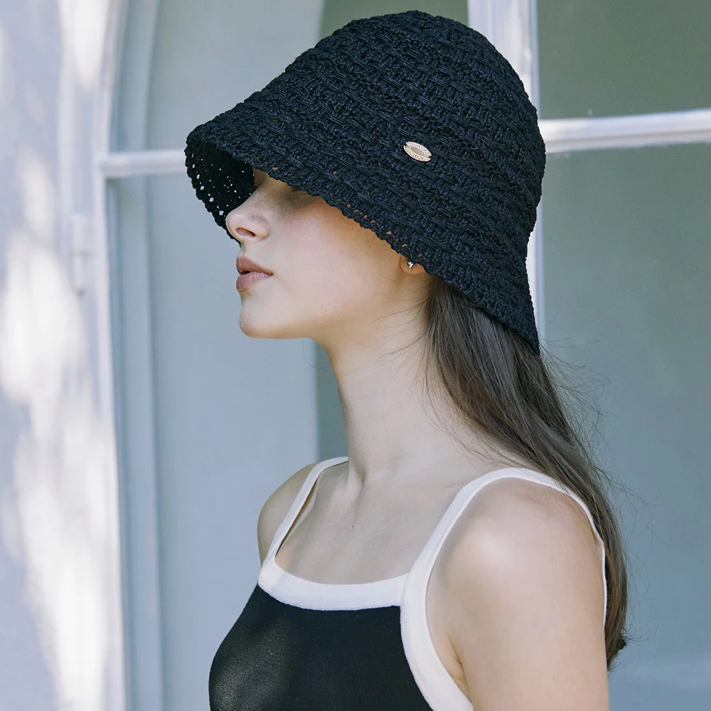 Crochet Knit Bonnet Hat - Black