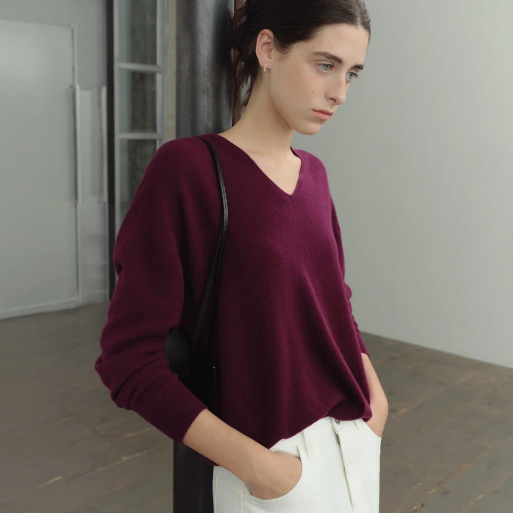 Lei Wool V-neck Knit (Deep Plum)