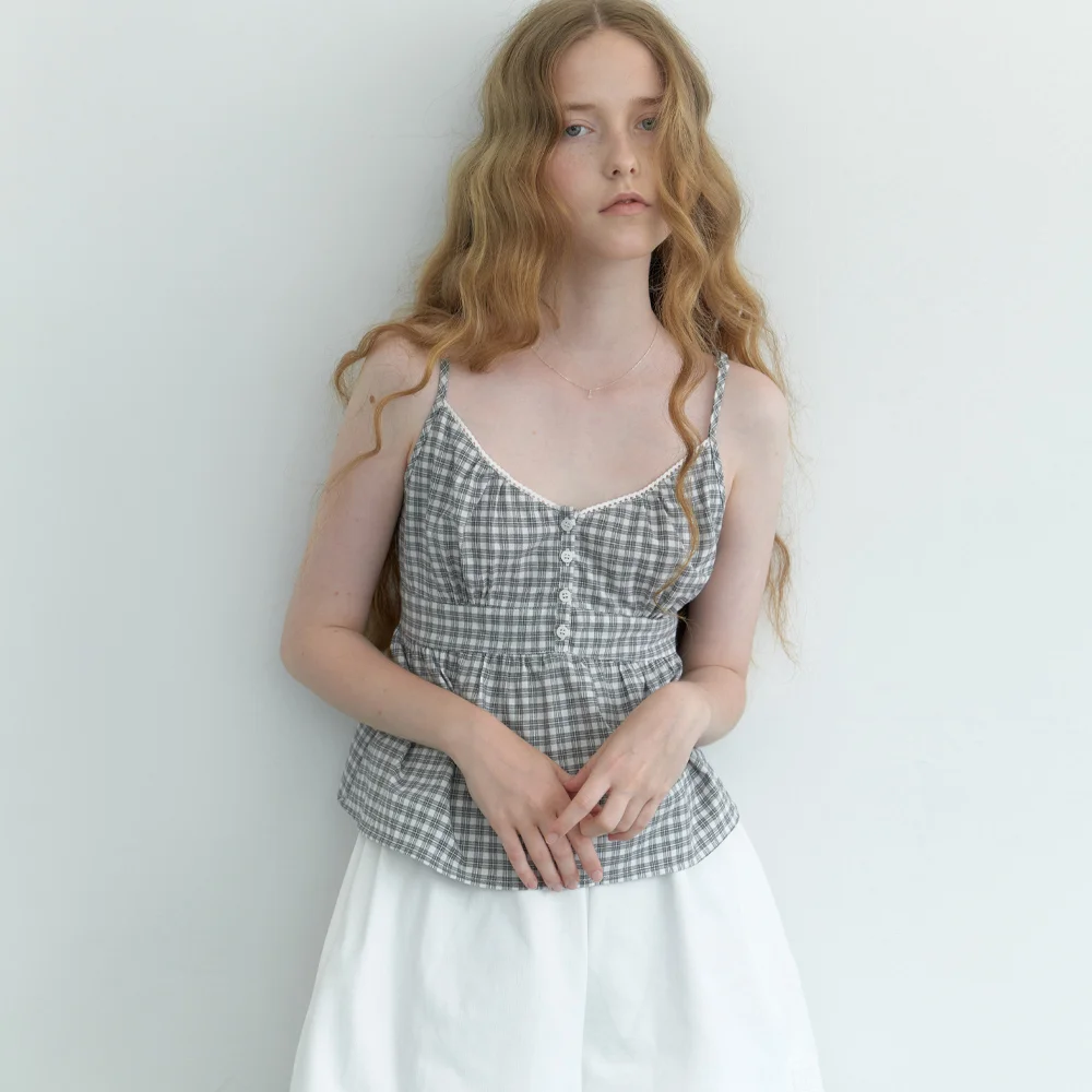 Frutti sleeveless blouse (gray check)
