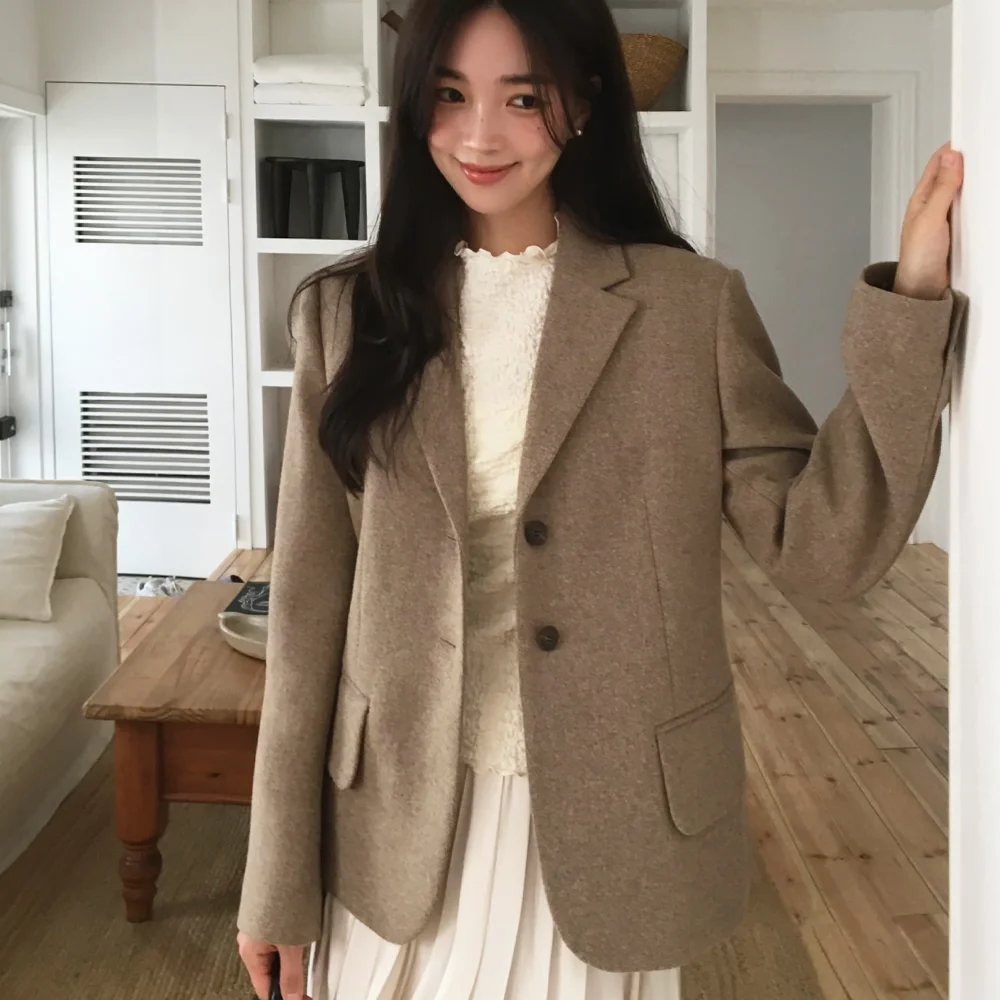 Wool overfit single jacket - Beige