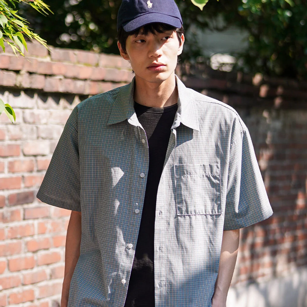 Timely 格紋 短袖襯衫 藍色 MMSS2630