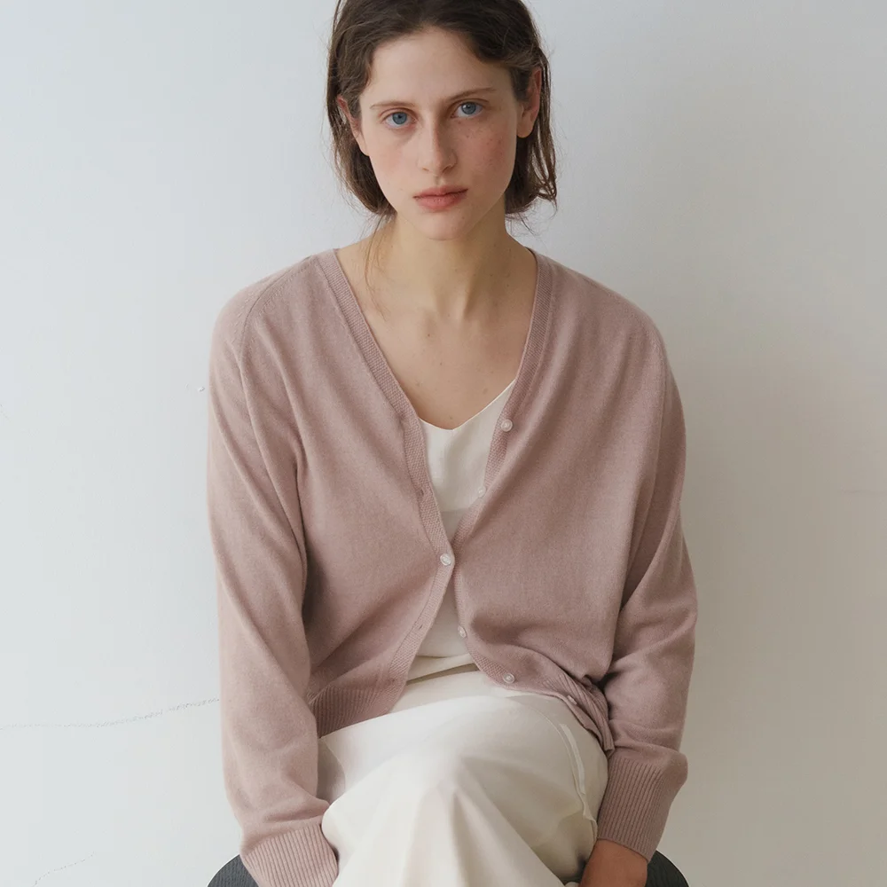 CASH MERINO V-NECK CARDIGAN_MAUVE PINK