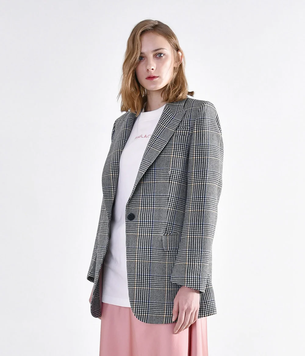 wool check tailored jaket GREY