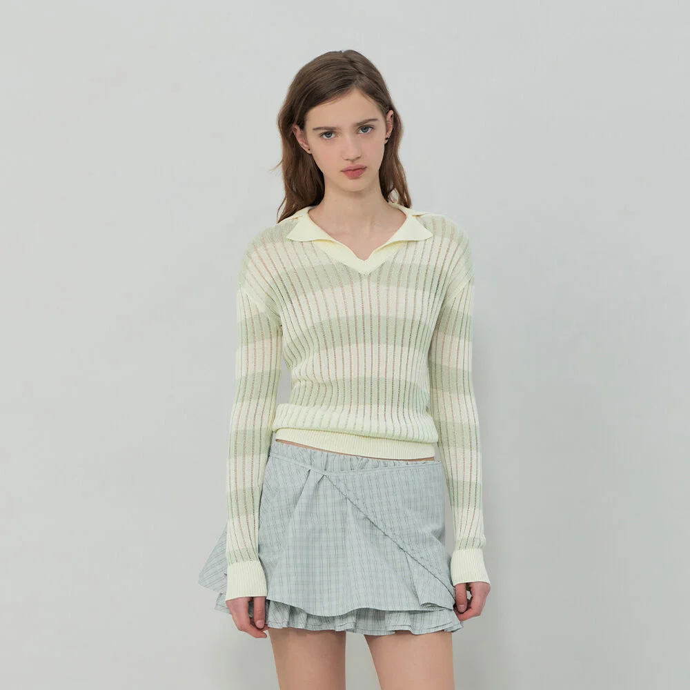 FLAVIA STRIPE COLLAR KNIT (MINT)