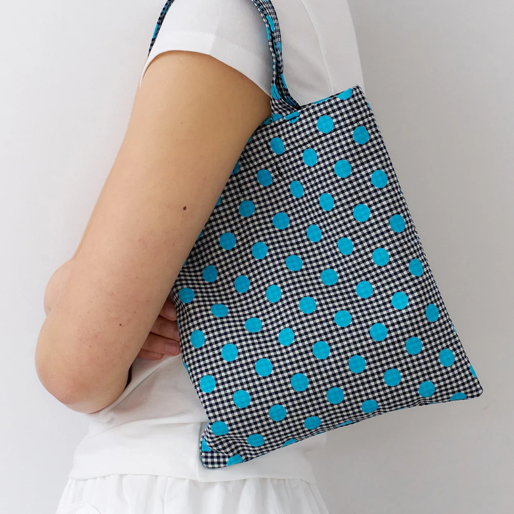 dot check mini cotton bag - sky blue