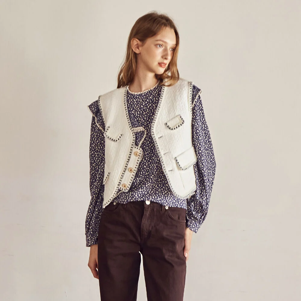 Tweed Pocket Vest (Ivory)