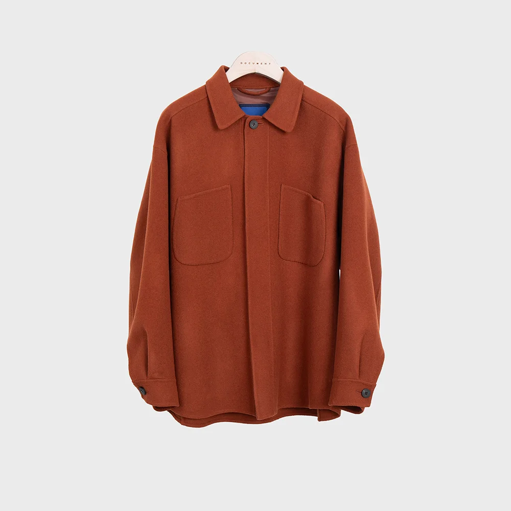 WOOL MELTON HANDMADE SHIRTING JACKET_BRICK