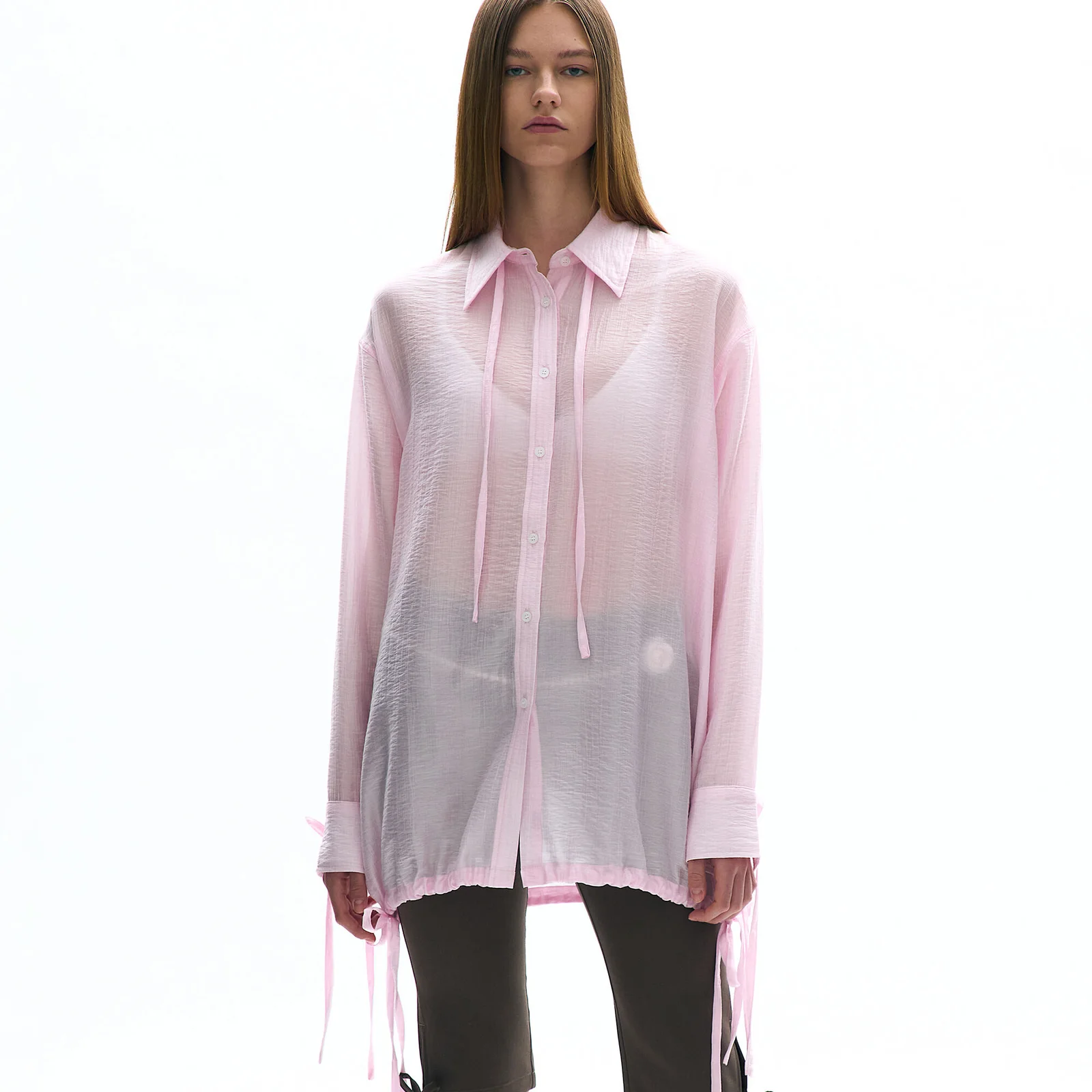 SHEER RIBBON STRAP SHIRT_PINK