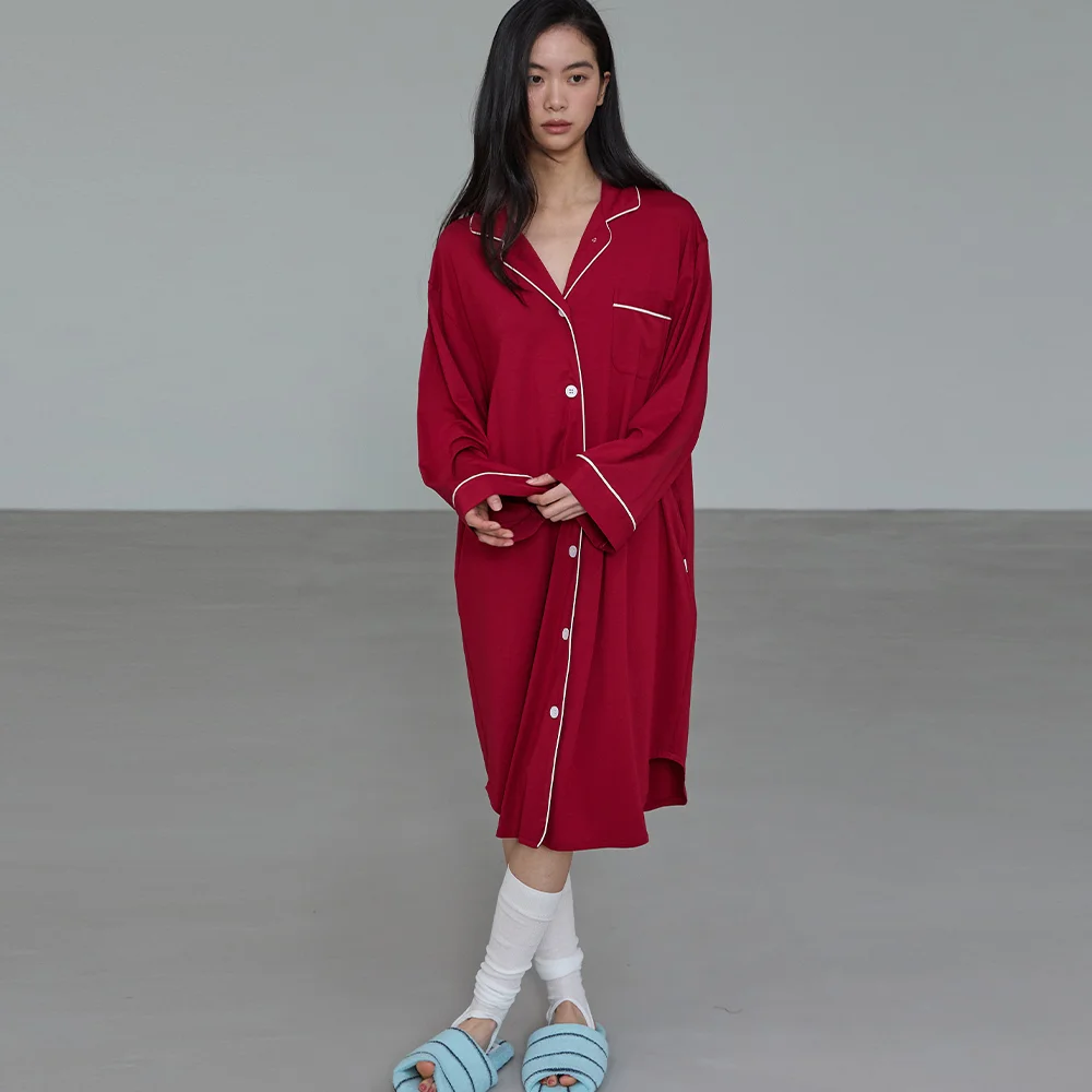 Cotton Modal Pajama One-piece Scarlet red