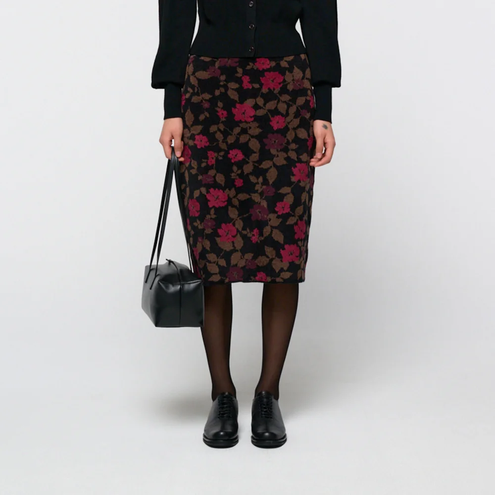 Floral jacquard skirt, Black