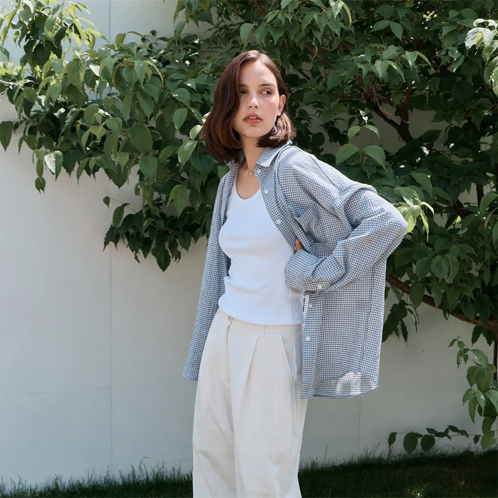 Classic Seersucker Check Shirt _Navy