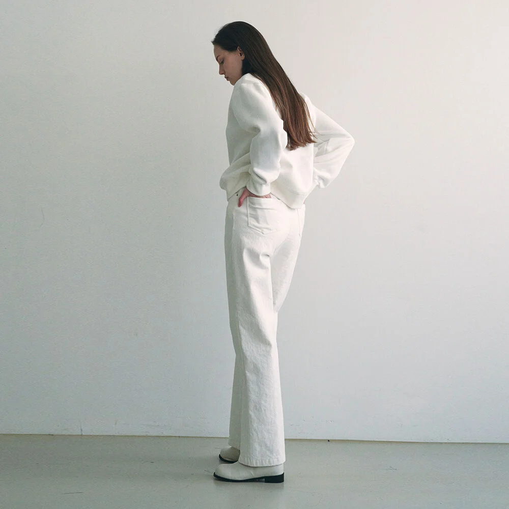 High waist straight denim pants - ivory
