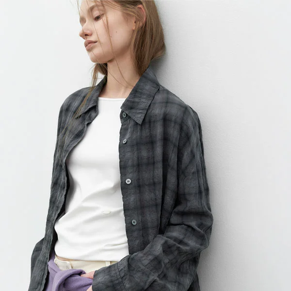 (BL-4435)CREASED CHECK COTTON SHIRT