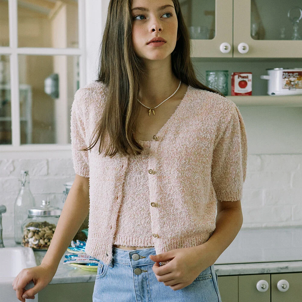 Candy Color Knit Cardigan - Pink