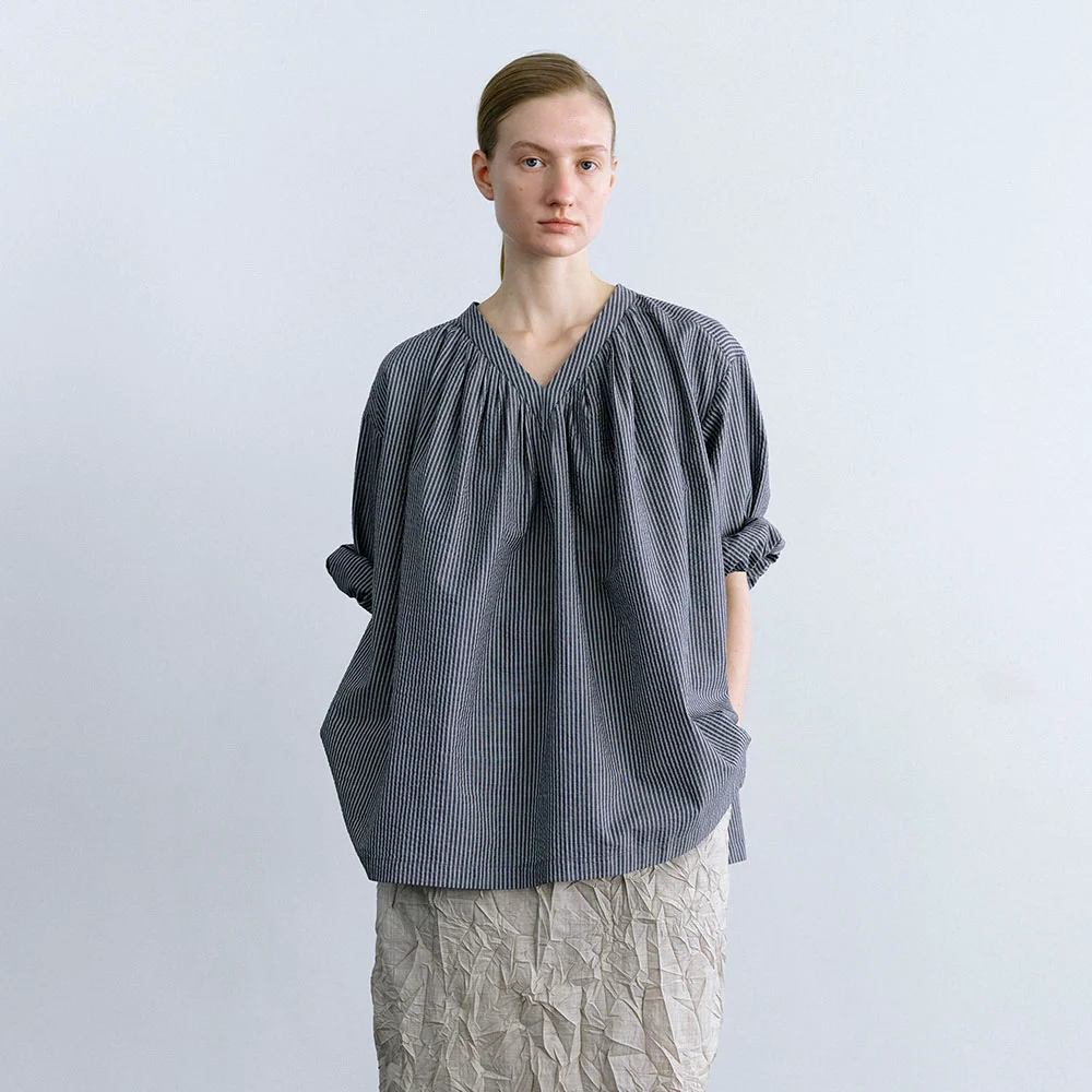 Elba Cotton Blouse in Navy Stripe