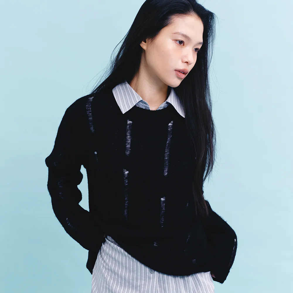 CABLE DAMAGE PULLOVER (BLACK)