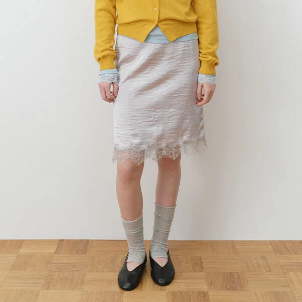GLOW LACE SATIN MIDI SKIRT SILVER