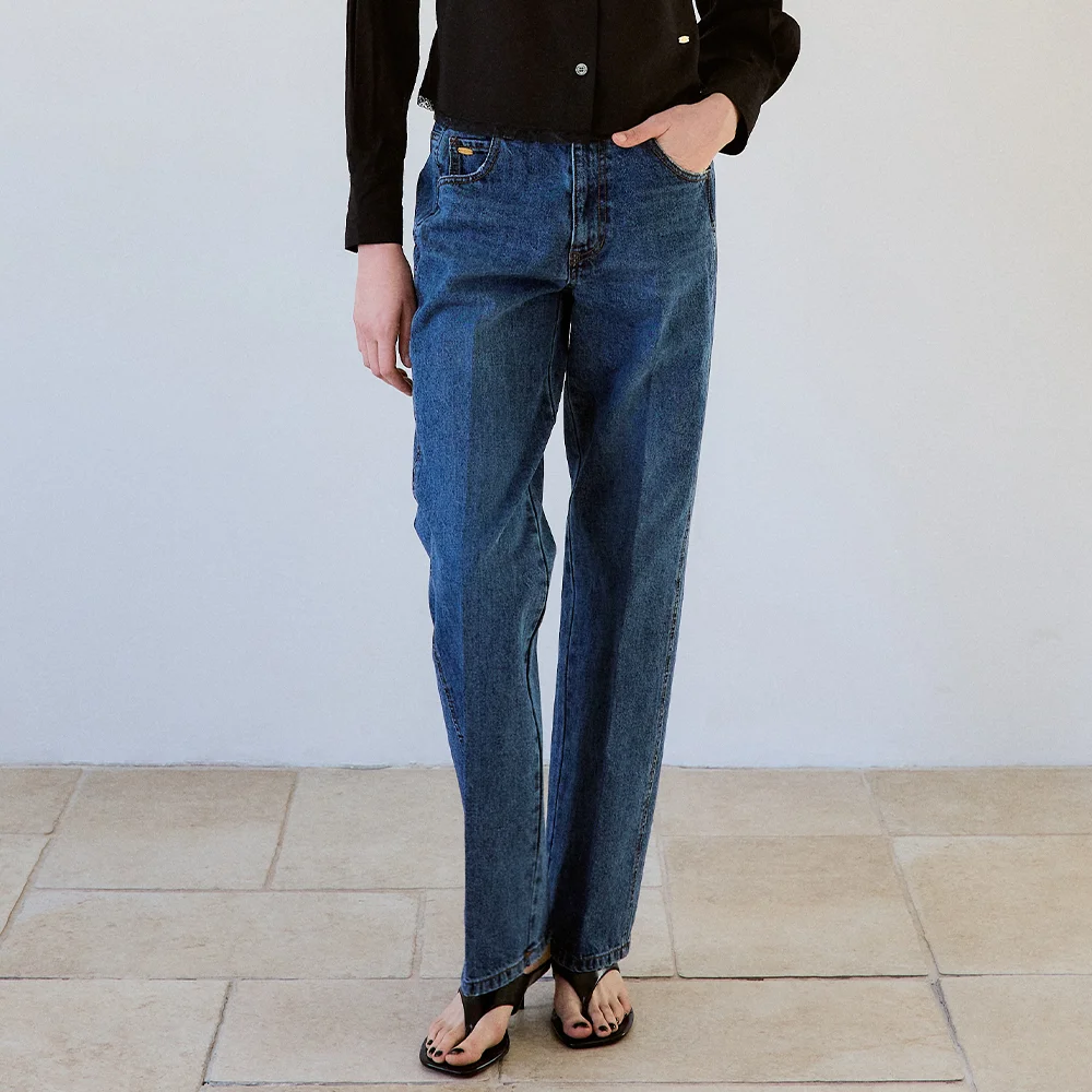 French Straight Denim Pants Indigo
