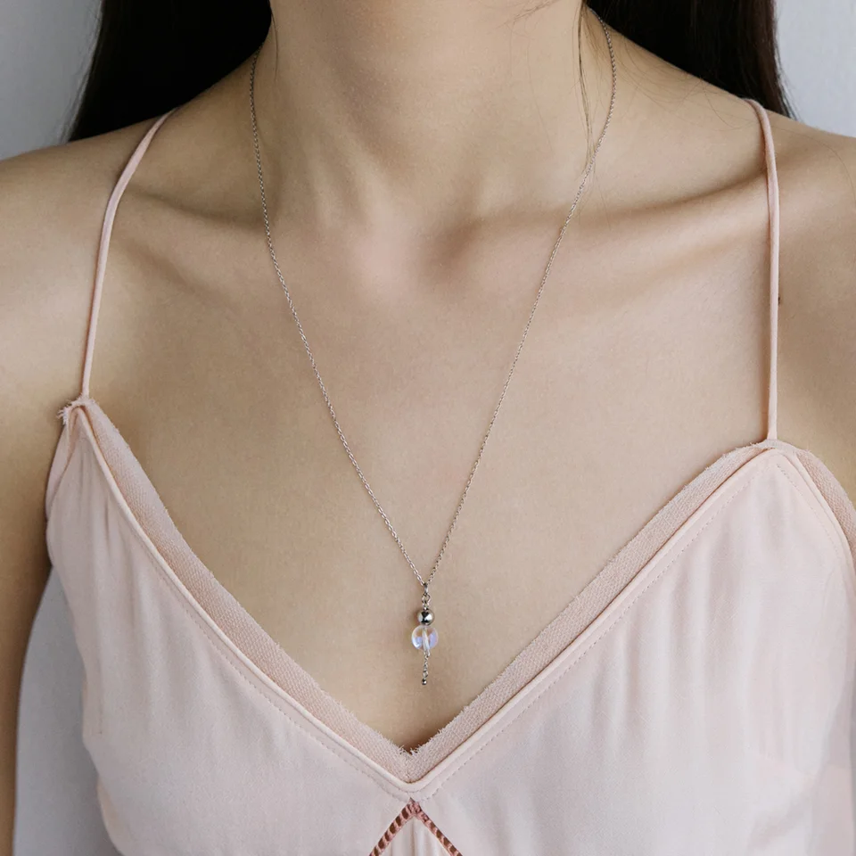 Clear moonstone with drop chain necklace