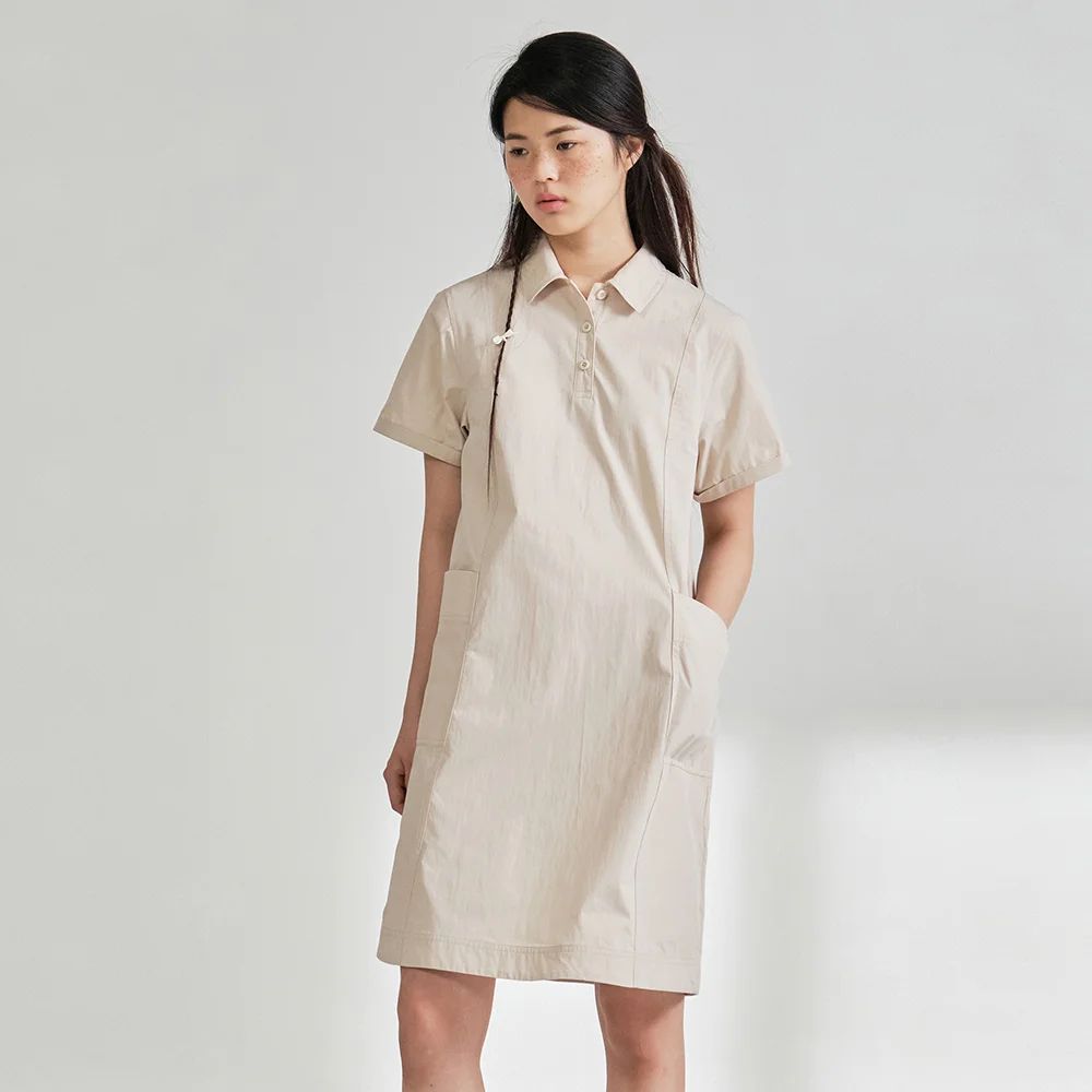 女裝 衣領 半截袖 連衣裙 Beige